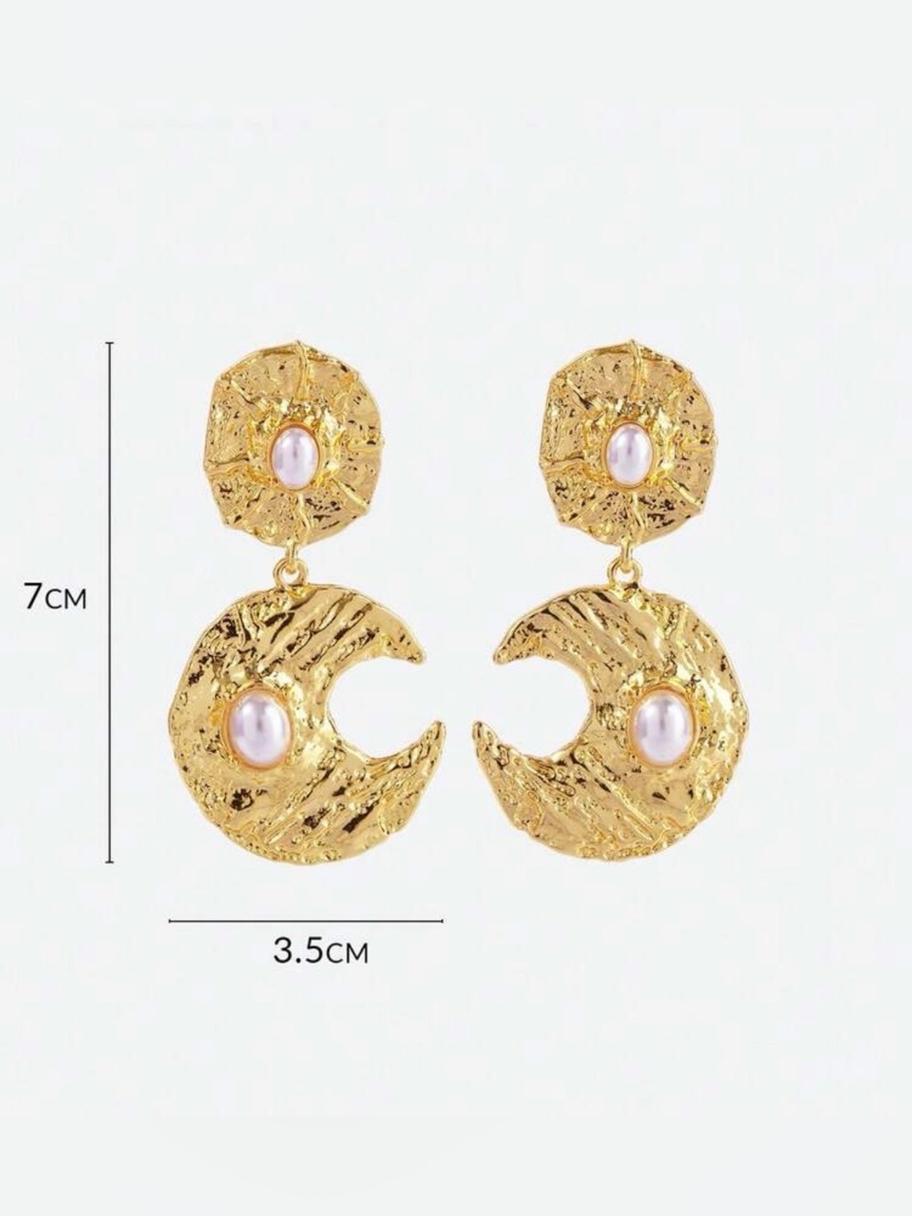 Gold Crescent & Pearl Drop Earrings - Picture 4 of 6